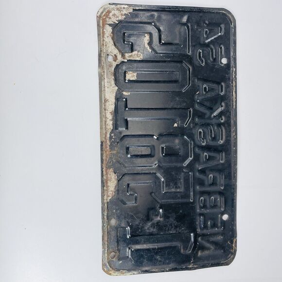 1954 Yellow on Black Nebraska License Plate 1 = Douglas County Omaha - Picture 2 of 11